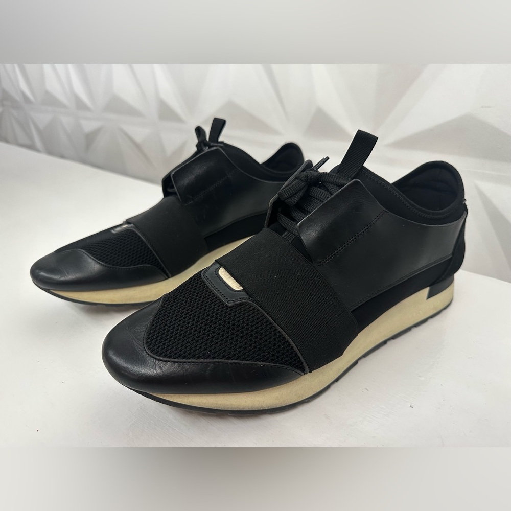 Balenciaga black leather race runner size 12